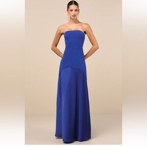 Compelling Style Royal Blue Strapless A-Line Maxi Dress